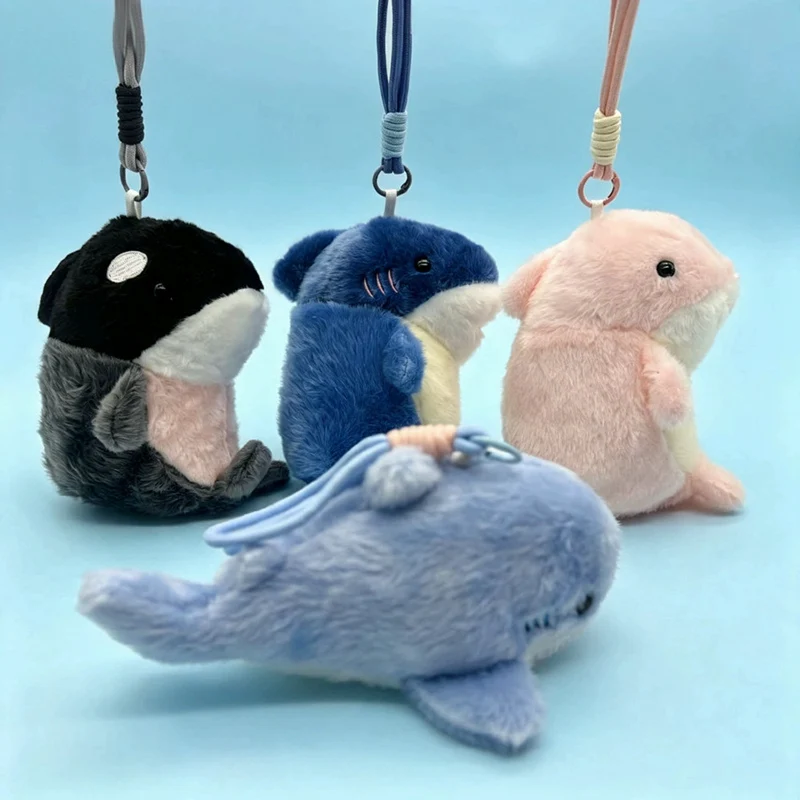Kawaii Shark Dolphin Killer Whale Plush Keychain Fluffy Cartoon Sea Animal Stuffed Pendant Small Cute Soft Bag Plush keyring