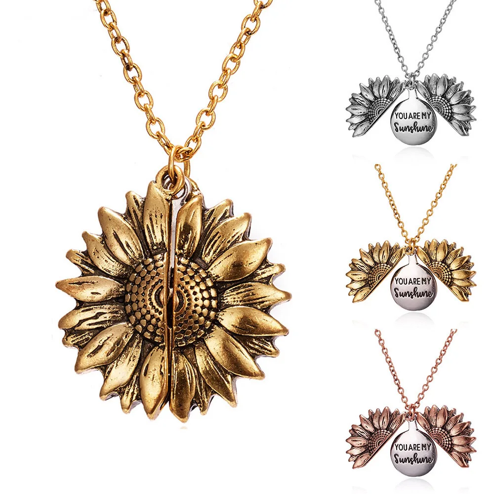 You Are My Sunshine Sunflower Necklaces Pendant for Women Gold Color Daisy Choker Necklaces Charm Jewelry