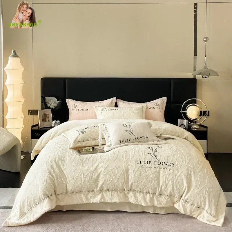 Winter Warm Bedding Set Luxury 3D Milk Velvet Duvet Cover Set Bed Sheets and Pillowcase Bed Set Comforters for King Beds