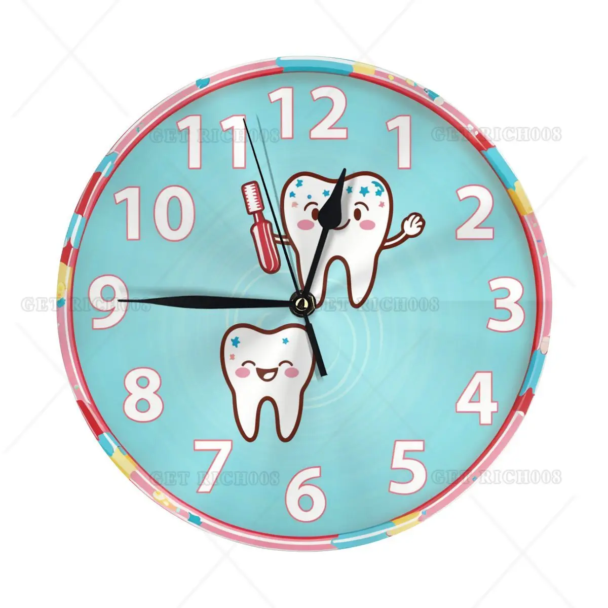 Cute Tooth and Toothbrush Wall Clock Pointer Print PVC Gift, Office, Clinic, Dental Decor for Bathroom Office