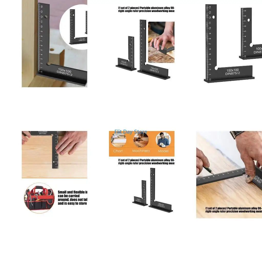 F92C 90 Degree Angles Ruler Set with Precisions Scale for Carpenter and DIY Projects