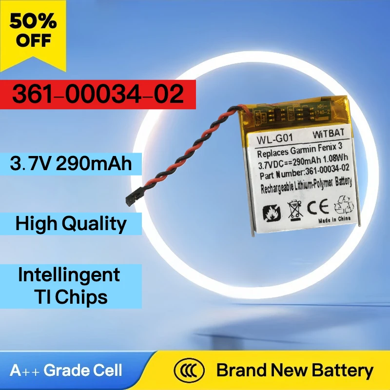 

New 3.7V 290mAh Replacement Watch Battery 361-00034-02 For Garmin Fenix 3 Fenix3 F3 HR GPS Sports Watch