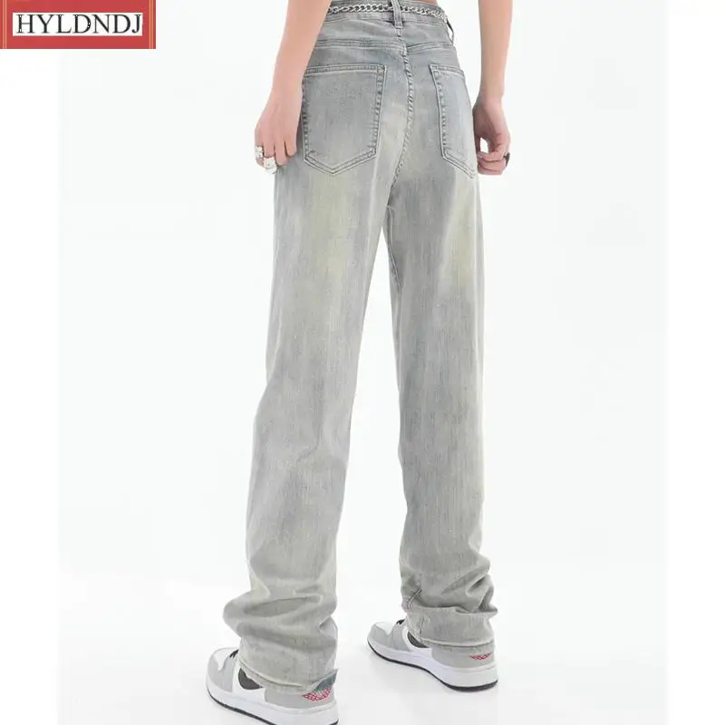 Light Blue Women Jeans Vintage High Waist American Streetwear Straight Baggy Trouser Fashion Casual Autumn Wide Leg Denim Pants