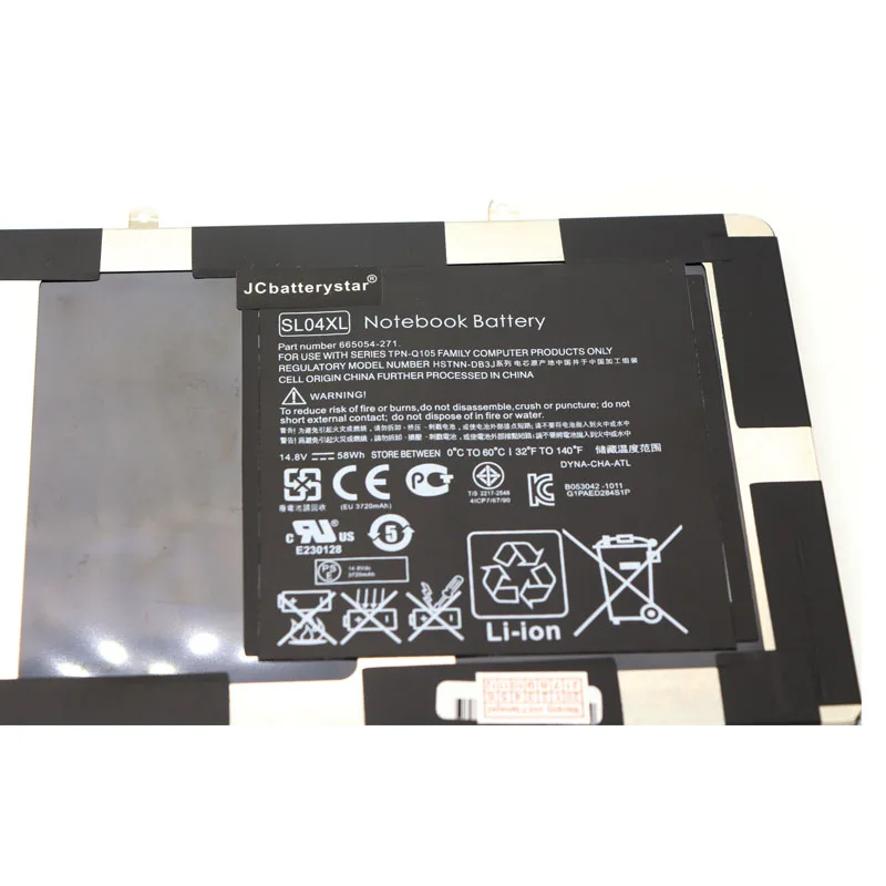 JC 14.8V 58Wh SL04XL Laptop Battery For HP Envy Spectre 14-3000 HSTNN-IB3J 665054-151 665460-001 665054-171 665054-271 TPN-Q105