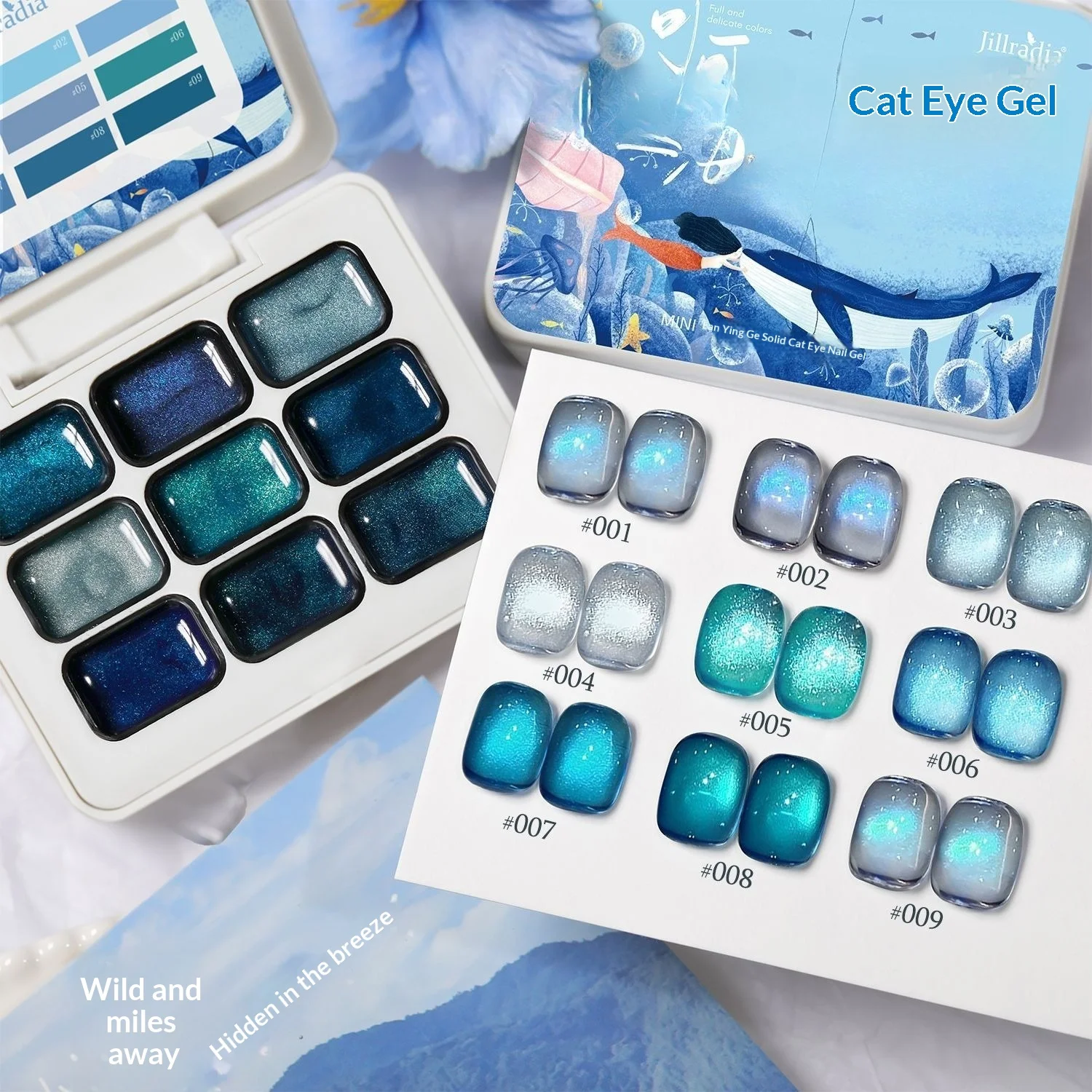 

9 Colors Blue Sea Series Cat Eye Nail Gel Polish Solid Colors Canned Semi-Solid UV/LED Nail Polish Glue Nail Art For manicure