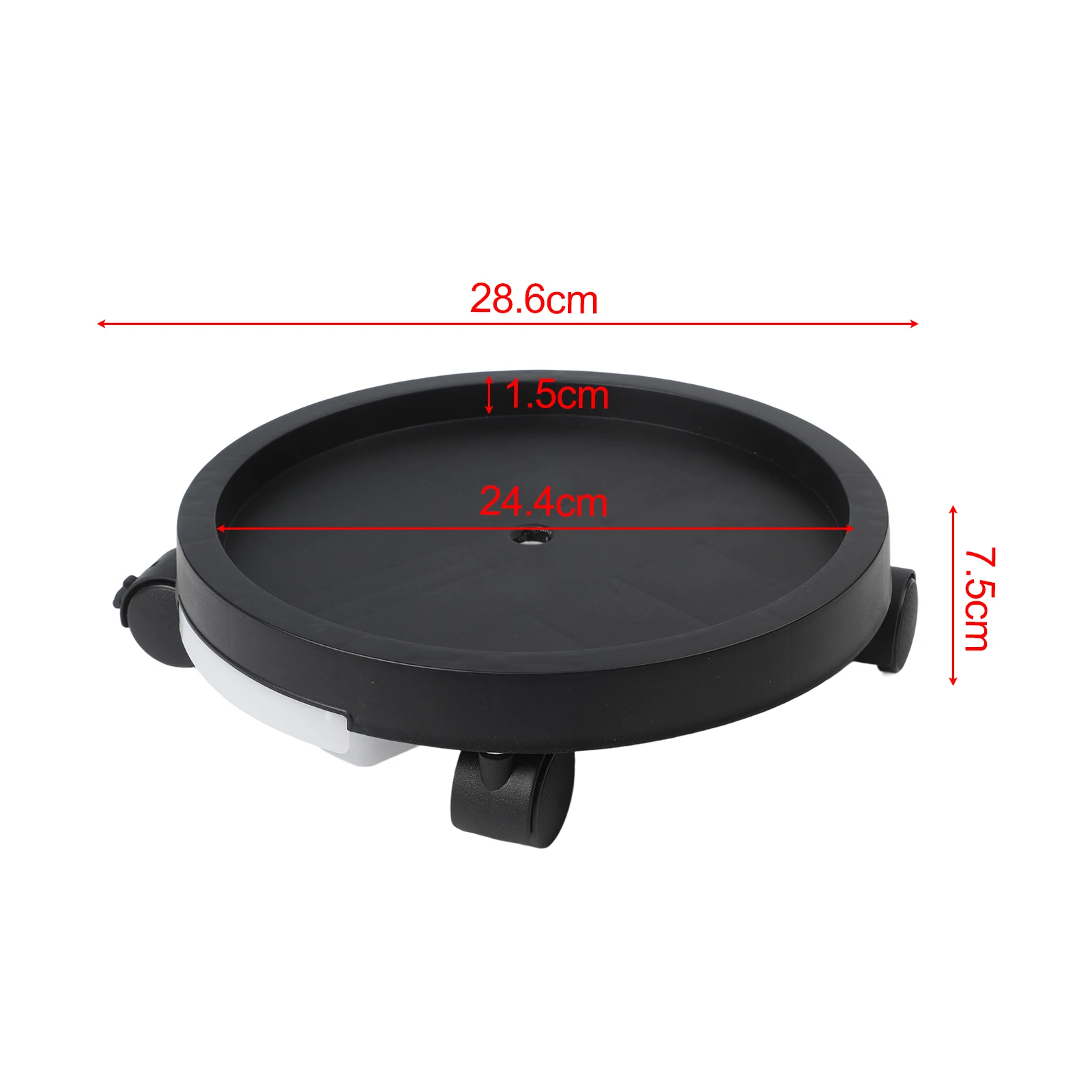 Removable plastic flowerpot tray base with rotating wheels developed for convenient movement and support of heavy potted plants
