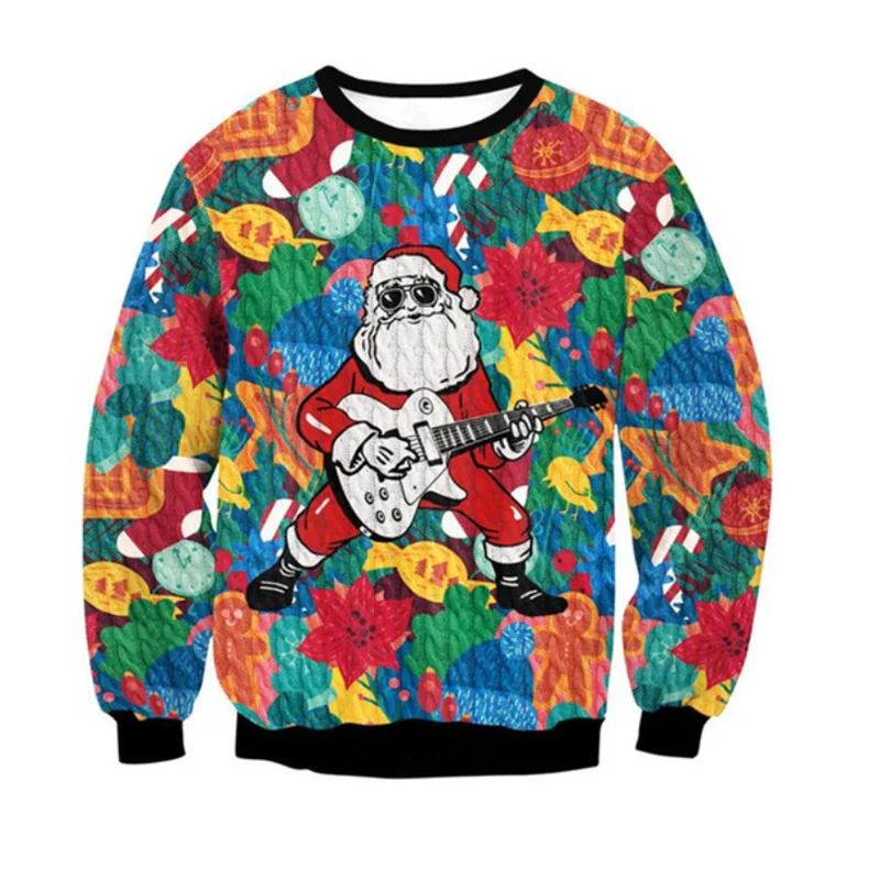 

Funny Holiday Party Pattern Sweatshirts For Men Ugly Christmas 3D Printed Pullover Loose Hoodies Round Neck Long Sleeves Tops