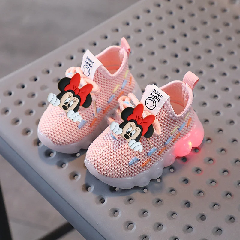 

Disney Boy Girl Sports Shoes Lights Baby Casual Shoes Non-slip Soft Soles Toddler Shoes Spring Autumn Mickey Mouse LED Sneakers