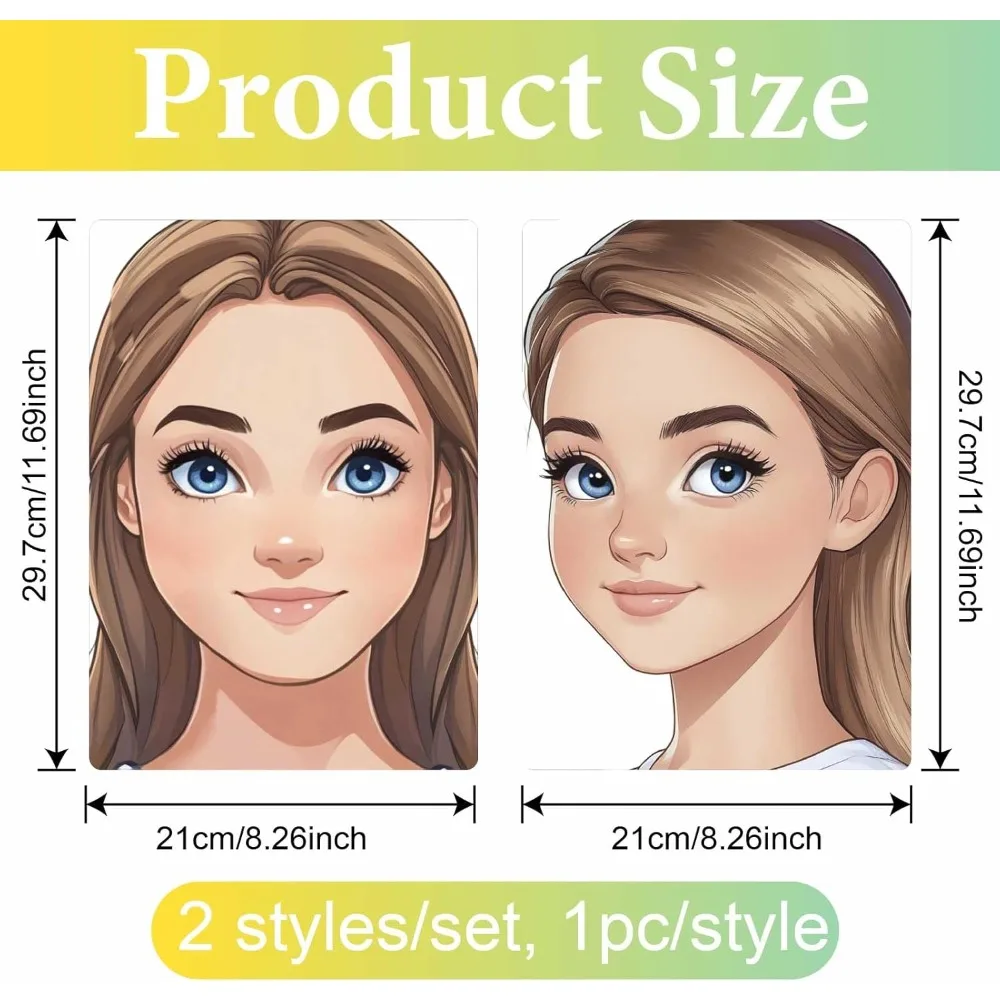 2Pcs 2 Styles Plastic Makeup Painting Practice Board Reusable Face Painting Exercise Template Rectangle & Human Pattern Human