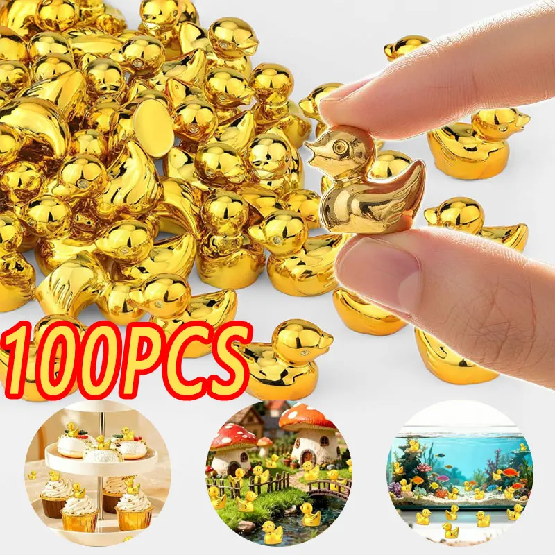 10-100PCS Mini Golden Color Duck Figurines,Tiny Resin Animal Miniatures for DIY Craft Landscape Home Potted Plants Decoration