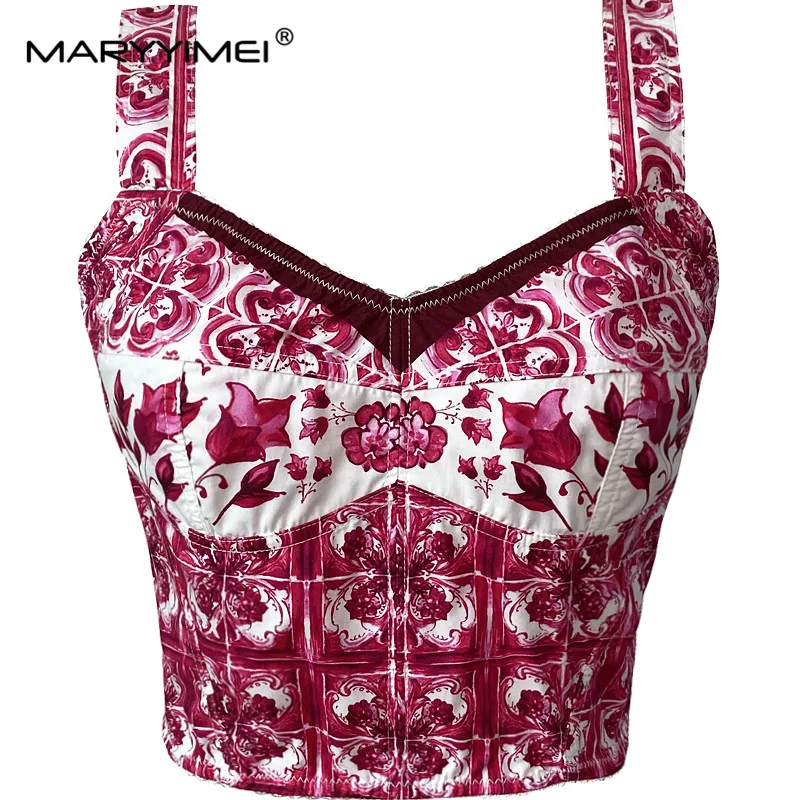 MARYYIMEI Fashion Designer summer Small sling Vacation Print Cotton suspender top