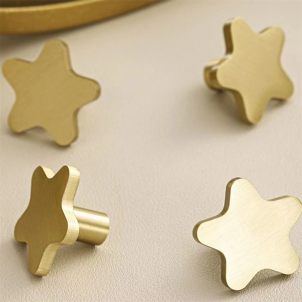 Pure Copper Star Shape Cabinet Knobs Children's Room Five Pointed Star Brass Handles Wardrobe Kitchen Pulls Handle Cupboard Hook