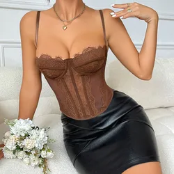 Backless Zip Up Bustier Crop Tops Summer Elegant Vintage Skinny Corset Tank Tops Y2K Women Chic Spaghetti Strap Camis Clubwear