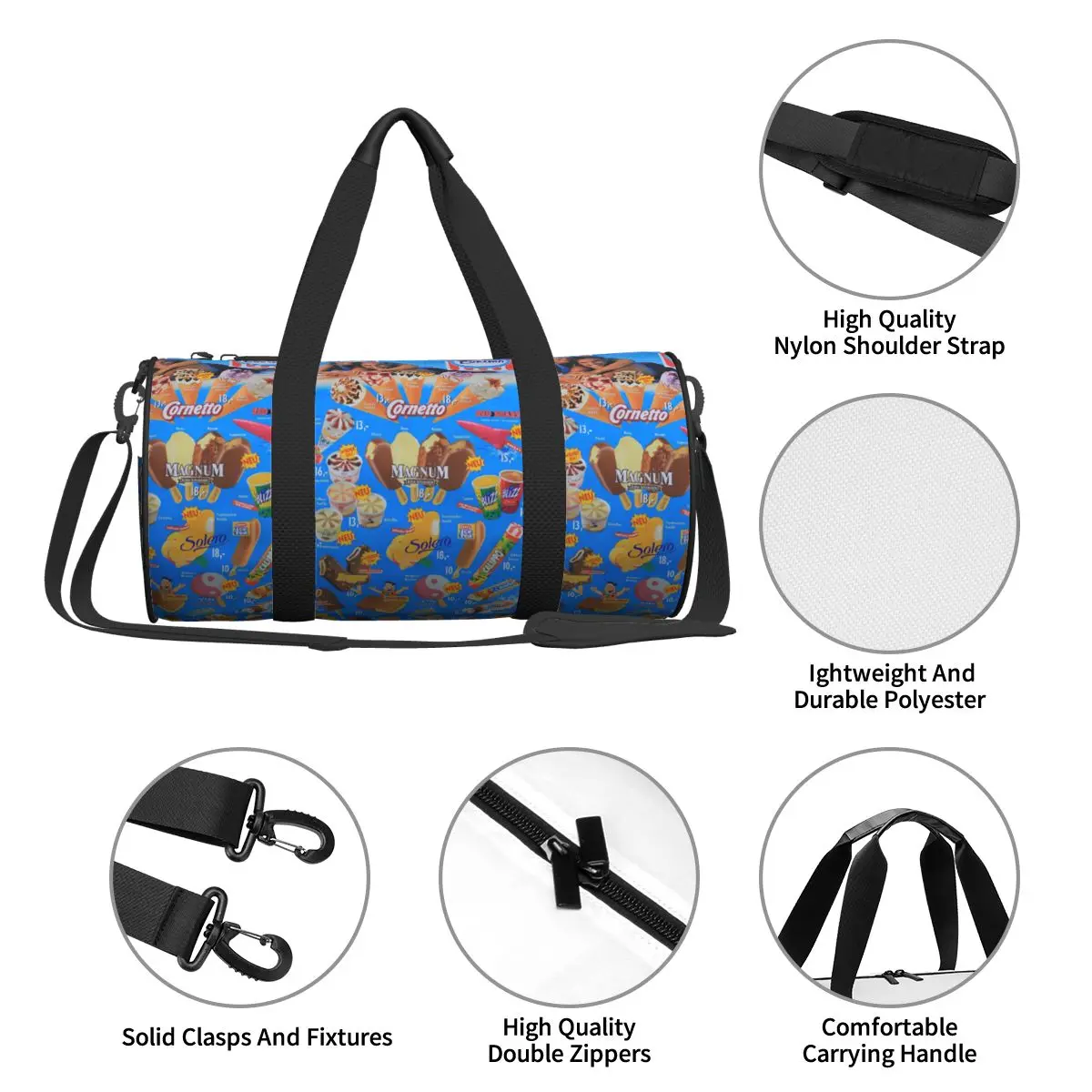 Retro Ice Cream Sport Bags Summer Ice-Cream Large Gym Bag Outdoor Men's Printed Handbag Training Vintage Fitness Bag