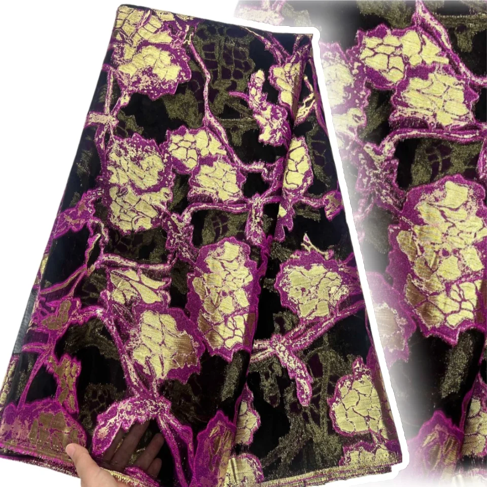 

African Gilded Brocade Jacquard Fabric 2025 Latest Nigerian French Organza Satin Damask Lace Fabric Ladies Party Dress TP1656