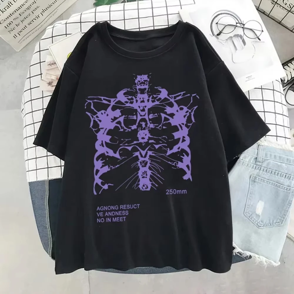 Gothic Hip Hop Streetwear Y2k Harajuku T-Shirts mit Skelett-Print, schwarze Gothic-Kleidung, lässige, lockere T-Shirts mit kurzen Ärmeln und Rundhalsausschnitt, unisex. – Detail 6