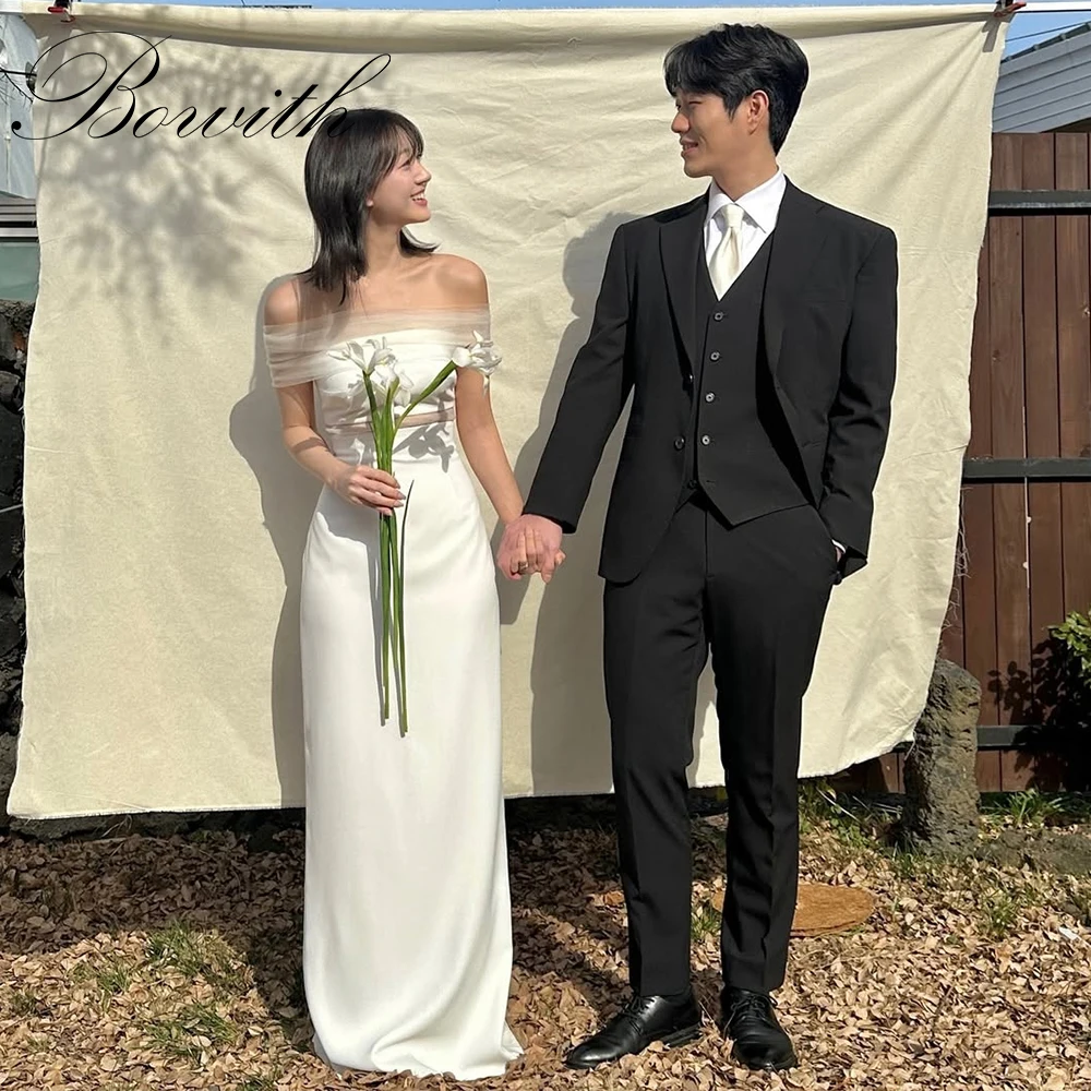 

Bowith Strapless Simple Wedding Dresses with Shawl Korea Photo Shoot Floor-Length 웨딩드레스 Customized Bridal Gown Reception Dresses