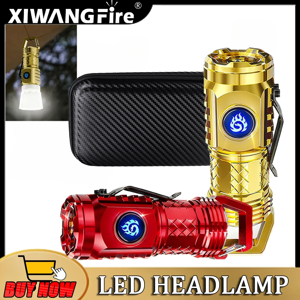 

Светодиодный мощный фонарик, перезаряжаемый, многофункциональный для большого радиуса действия, портативный уличный домашний мини-фонарик с зажимом для крышки