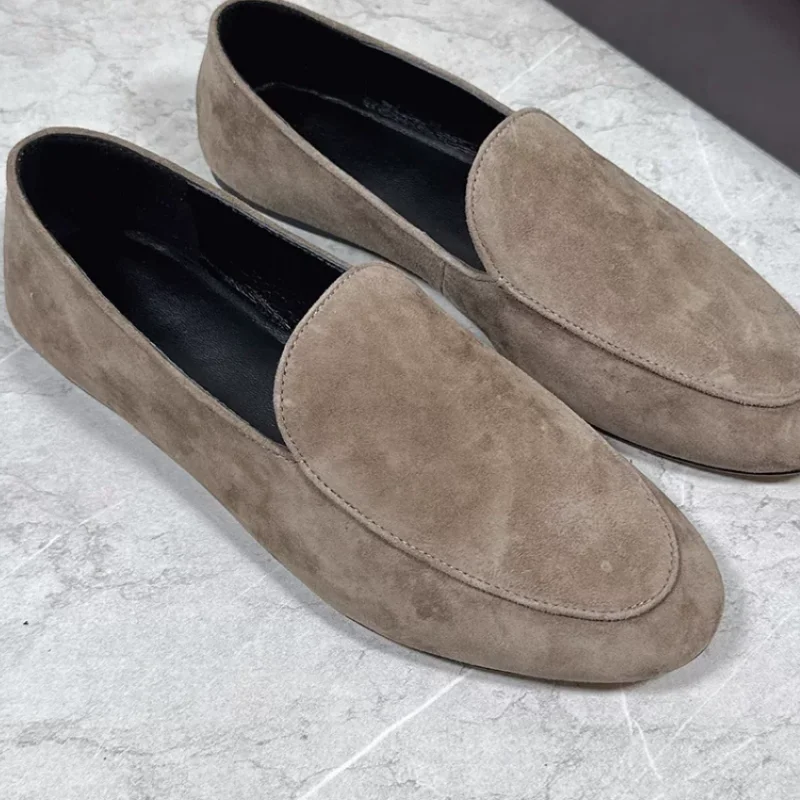 Sewing Lines Shoes for Ladies Round Toes Flat Heels Solid Female Ballets Pleated Zapatos De Mujer Shallow Chassure Femme Suede