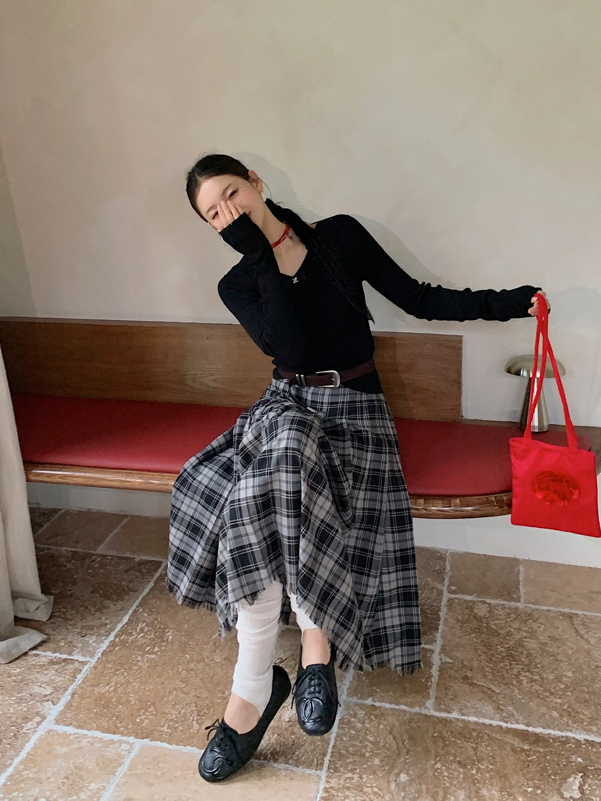  Brand Knitted Vintage V-ne T-irt DEARSOCUTE Handpied Items Commute Sle Slim Fit Long Sve Cotton Crew Ne