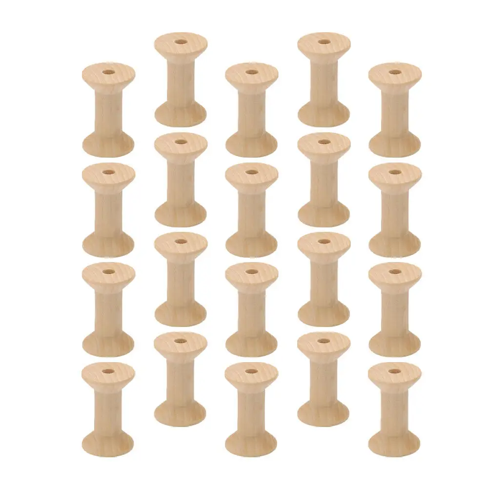 100Pcs Vintage Wooden Spools Unfinished Smooth Surface for DIY Staining Painting Thread String Rolling Light Yellow 27x16mm