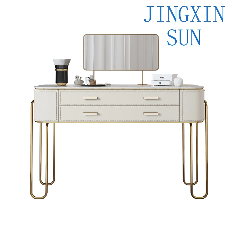 2021 Modern Design Antique Marble Top Thin Iron Legs 2 Drawers White Vanity Table Bedroom Set With Dresser