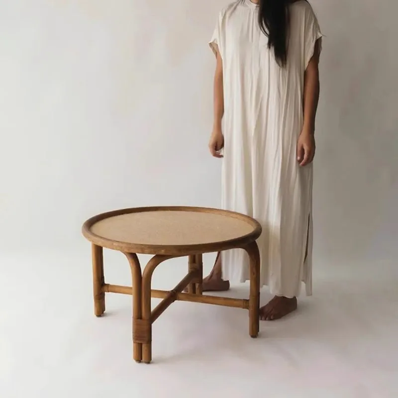 Retro rattan coffee table wabi-sabi wind simple small apartment tea table homestay small apartment household