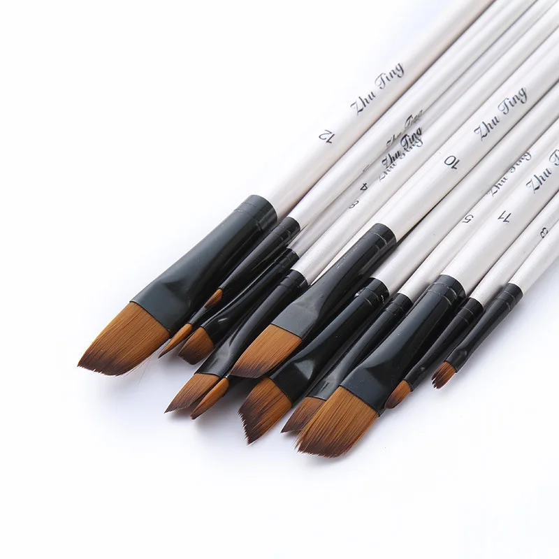 12 Pcs/set Nylon Hair Wooden Handle Watercolor Paint Brush Pen Set for Learning Oil Acrylic Painting Art Paint Brushes Supplies