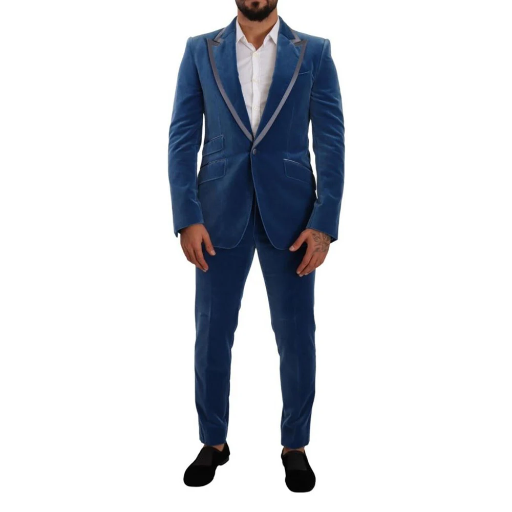 

Customzied Men's Suits High Quality Velvet One-Button Peak Lapel Slim Fit 2 Piece Jacket Pants Outfits Male Clothing Blazer