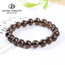 JD Natural Smoky Quartz Beaded Bracelet Men Women Tea Brown Rock Crystal Healing Energy Bangles Yoga Meditation Jewelry Gifts