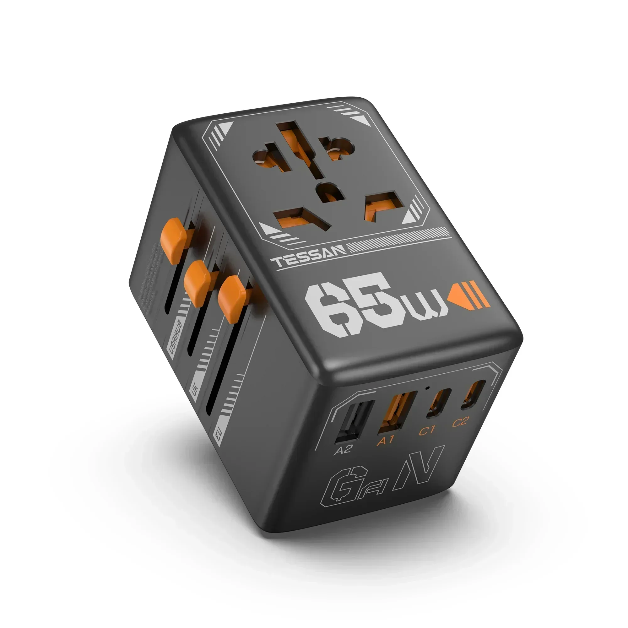 Adapter podróżny TESSAN 65W GaN z wtyczką międzynarodową i USB Type C 140/100/35W, uniwersalny adapter zasilania do użytku na całym świecie, wtyczki EU/UK/US/AUS — zdjęcie produktu 7