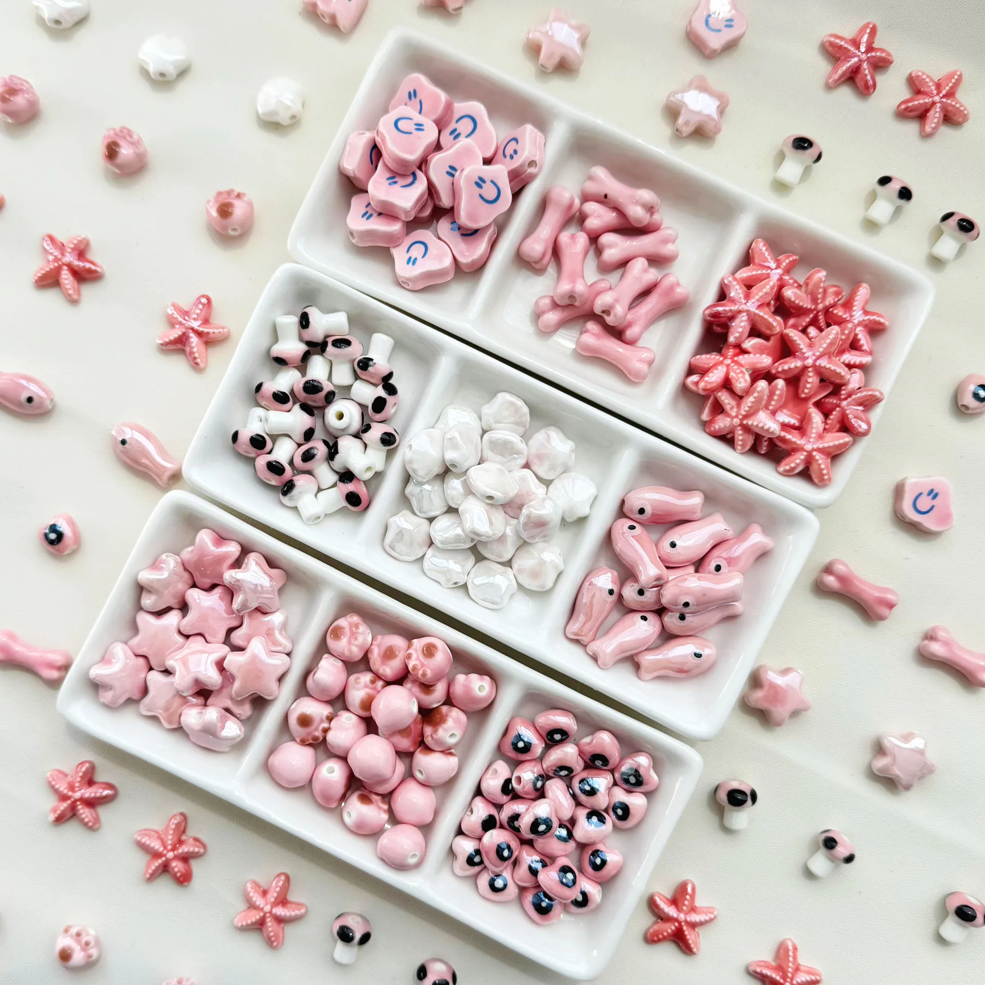 10Pcs Ceramic Beads Special-shaped Clouds Bear Claws Handmade DIY Decorative Accessories Bracelets Clothing Loose Beads