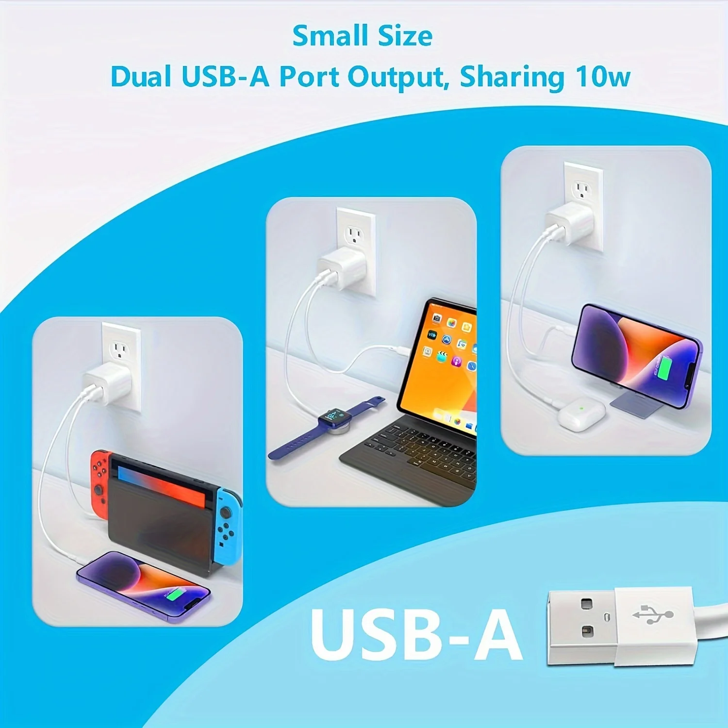 شاحن حائط USB مزدوج المنفذ ، iPhone 15 Pro ، 14 ، 13 ، 12 ، Mini ، SE ، iPad ، AirPods ، Galaxy S22 ، S21 ، Note 20 ، 10W