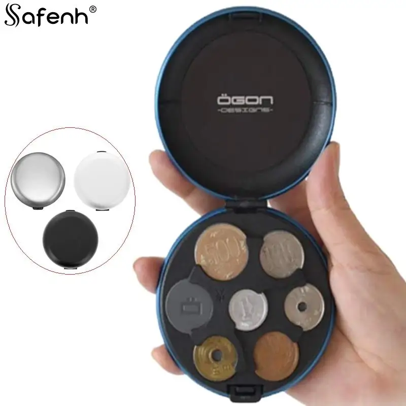 

1*Round Euro Coin Dispenser Storage Coins Purse Wallet Holders Storage Aluminum Alloy Usd Coins Purse Wallet Holders With Mirror