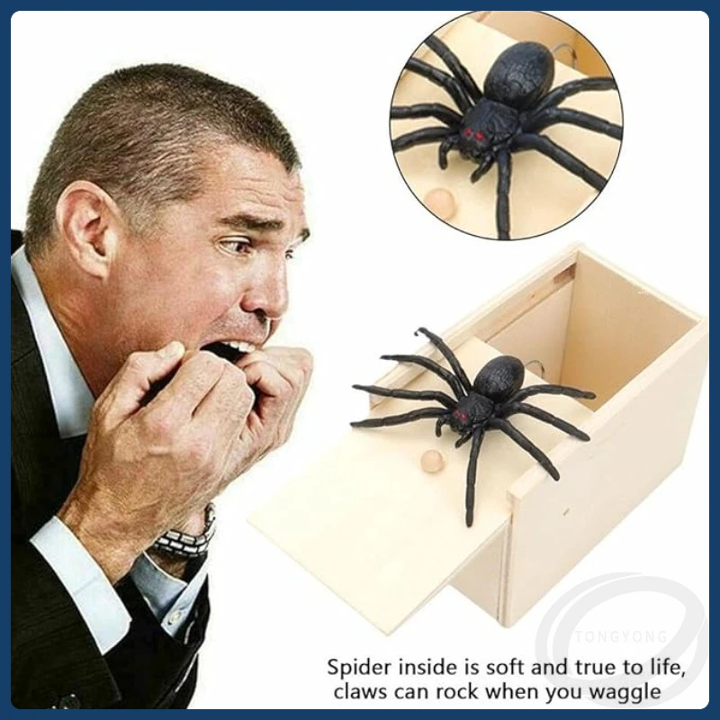 1pcs Funny Prank Toys Wooden Spider Prank Box Scary Spider Prank Box Halloween Party Decoration April Fools Day Props