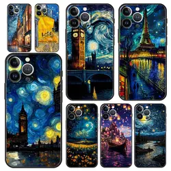 Starry night van gogh Luxury Phone Case For iPhone 15 16 14 13 12 mini 11 Pro Max XS X XR 7 8 Plus Soft Silicone Black Cover