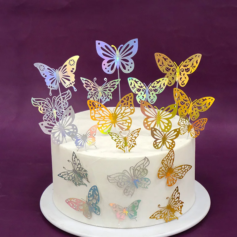 10PCS 3D Schmetterling Kuchen Topper Set Gold Silber Geburtstag Party Dekorationen für Cupcakes DIY Wandbehang Dekor Schmetterling Thema – Detail 4