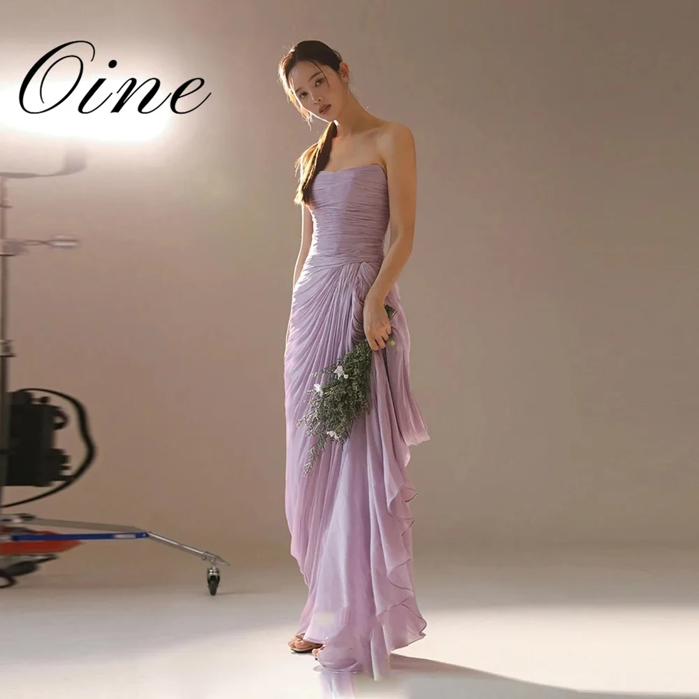 Oine Customized Lavender Korean Wedding Dresses Sleeveless Pleated Floor Length Corset Side High Seam Photo Shoot Prom Dresses