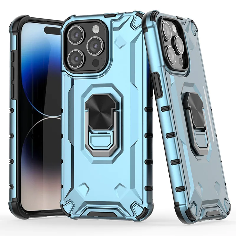 

360° Rotatable Metal Ring ICE Armor Case for iPhone 15 Pro Max 13 14 15 Pro 14 Plus Shockproof Finger Ring Grip Defender Cover