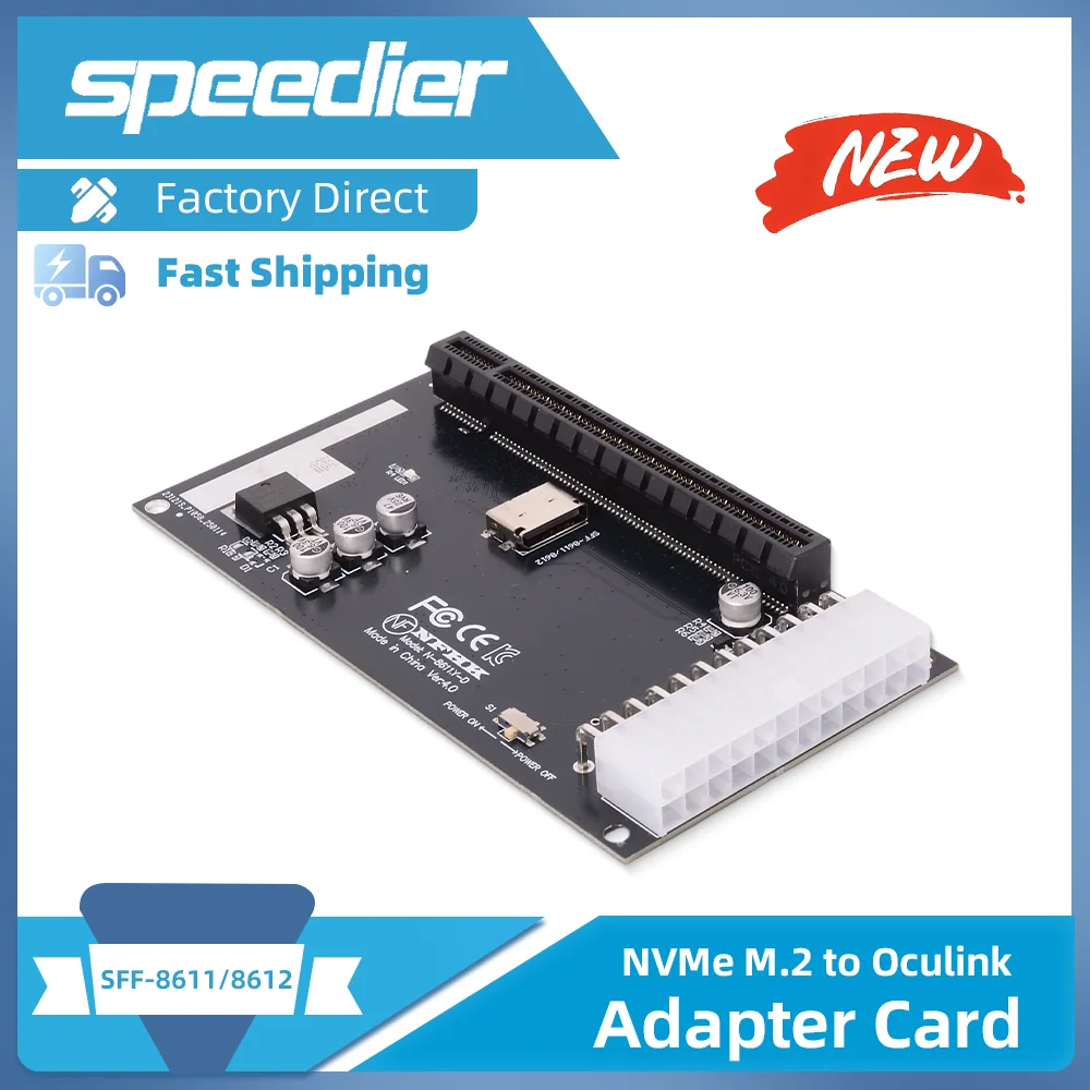 4X Oculink SFF-8612 SFF-8611 To PCIE PCI-Express 16X Adapter with ATX 24Pin Power Port for Mainboard Graphics Card
