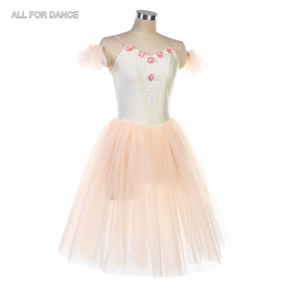 26045 Elfenbeinfarbenes Spandex-Mieder mit hellrosa weichem Tüll-Tutu-Rock für Erwachsene und Mädchen, romantische Ballettkostüme, Bühnenaufführung, Tanzbekleidung