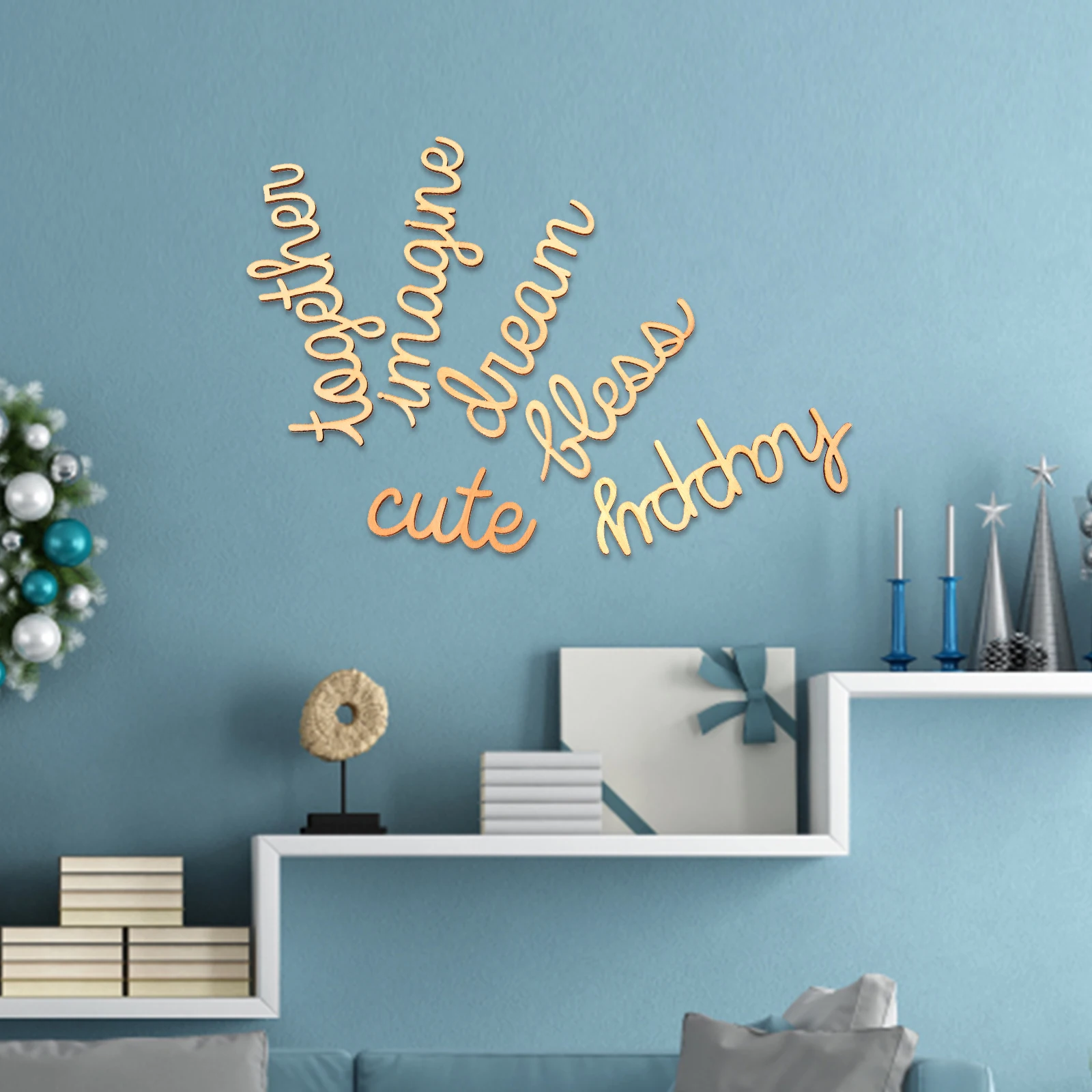 

6pcs 6 Retro Decorative Wood Words Cutouts for Craft DIY Signs Smooth Finished Wooden Letters Suitable for Wall Art