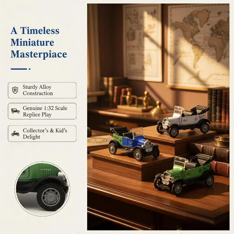 Mini 1:32 Alloy Die-cast Convertible Classic Car Model Pull Back Simulation Vehicle Toy for Pocket Carry Kids Play Gift