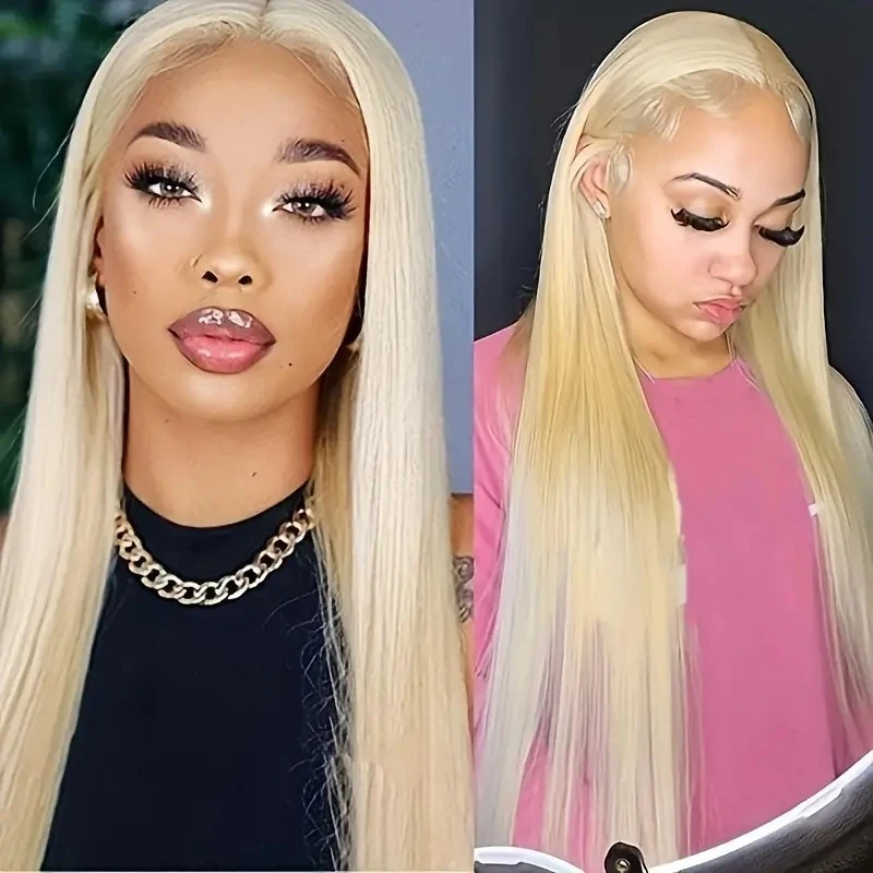 

European and American fashion light golden synthetic wig, front lace, middle parting, long straight hair, women's headpiece