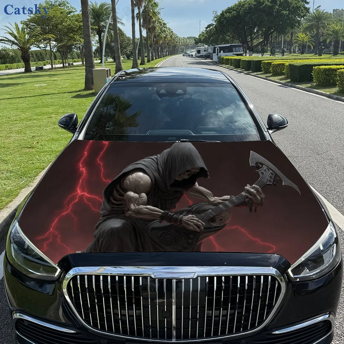 

red-black Skeleton print,car hood stickers,PVC waterproof Self adhesive car hood sticker,car hood decoration protection stickers
