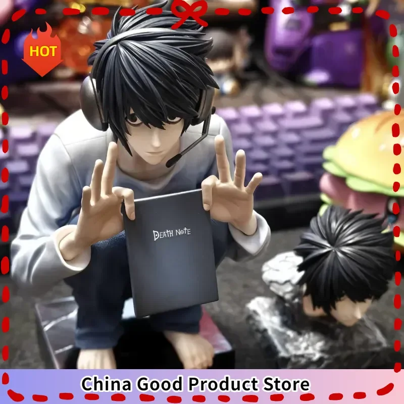 Hot 15cm Death Note L Lawliet Figure Squatting Pose Dual Heads Gk Statue Anime Model Toy Pc Case Decor Desktop Ornament Gifts