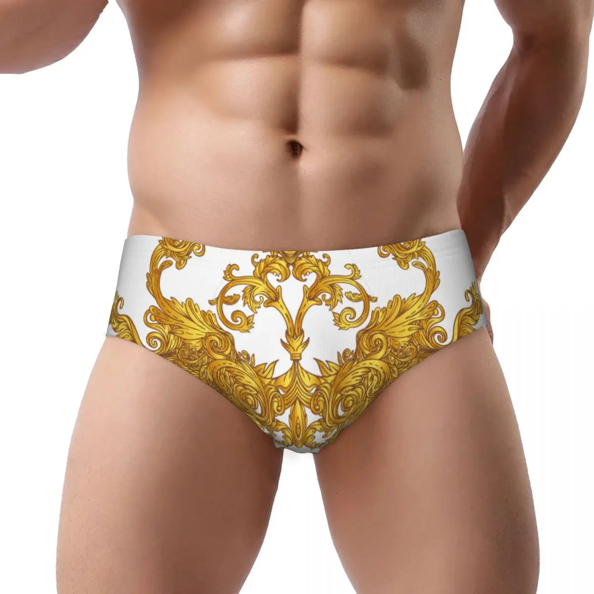 

Men's Triangle Pants Golden Baroque Man Underwear Sexy Briefs Breathable Sweat Comfortable Panties