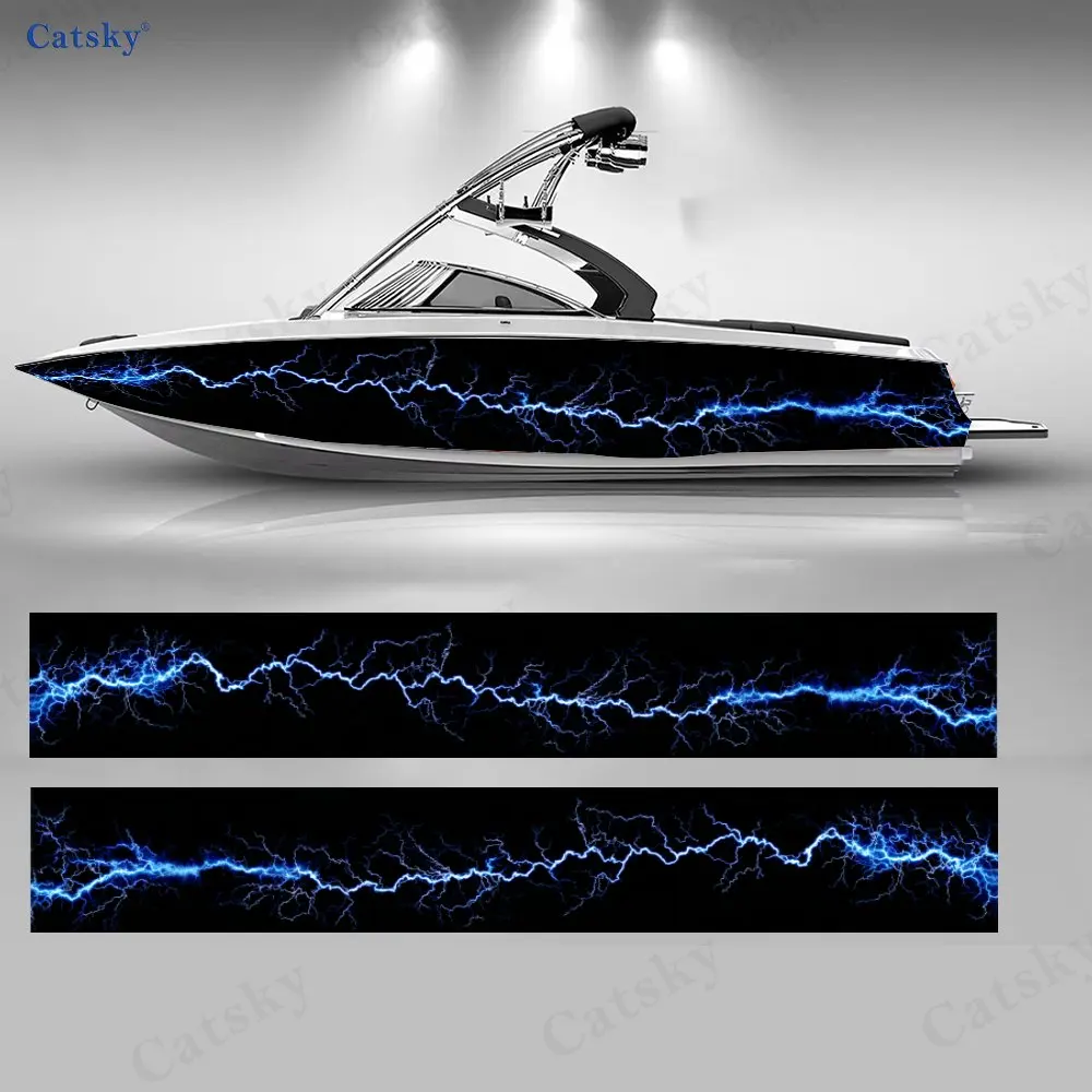 2Pcs Void Lightning Glow Boat Stickers, PVC Waterproof Durable Vinyl Wrap Decals for Fishing Boats, Durable and Stylish Design