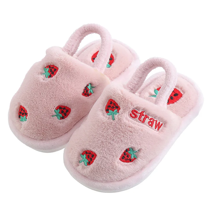 

Toddler Shoes Winter Baby Home Slippers Girls Strawberry Warm Cotton Slippers Indoor Antislip Slides Kids Boy Pantufa Infantil