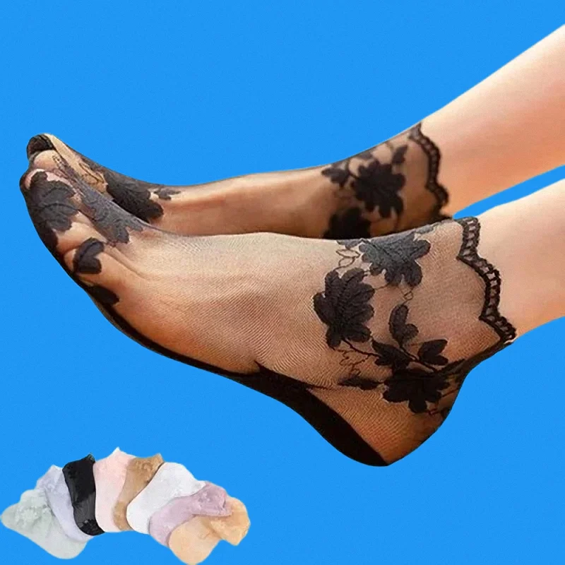 

5/10 Pairs Women's Lace Transparent Lolita Invisible Summer Thin Non-slip Short Ankle Black Low Cut Boat Sock Fashion Socks